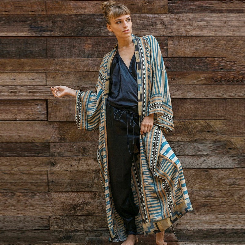 Womens Print Beach Kimonos Duster Soft Light Weight Kimono Cover Up Loose Open Front Beach Summer Cardigans With Belt