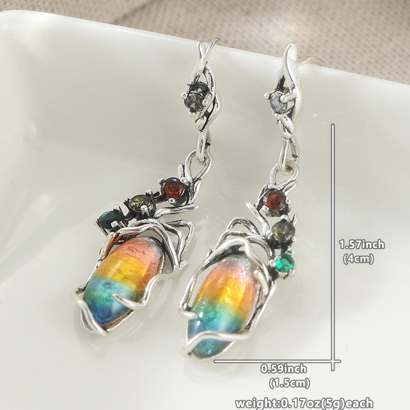 Boucles d'oreilles coléoptères arc-en-ciel vintage en laiton argenté pour femme gothique Boho Party Fashion Jewelry Statement