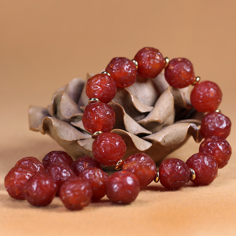 5A Grade Natural Old Mine Alxa Raw Stone Orange Peel Gobi Red Agate Bracelet Necklace DIY Loose Bead Accessories 15mm