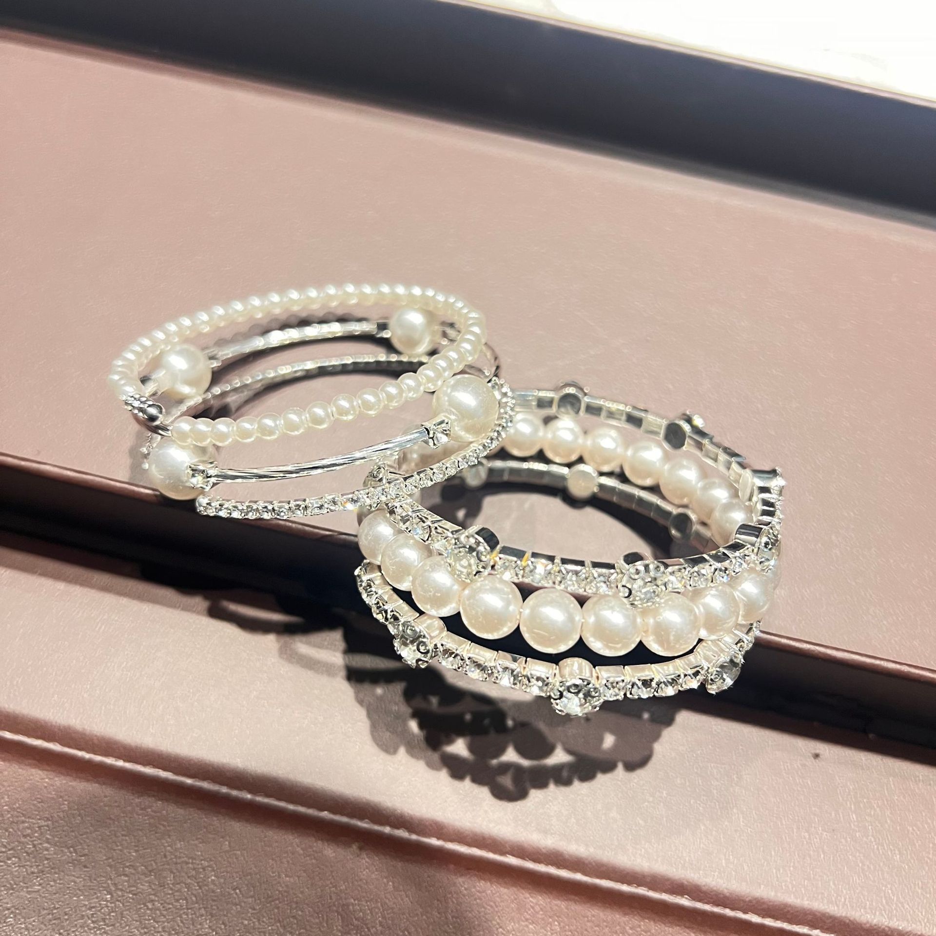 Cross-Border Hot-Selling Jewelry Pearl Full Diamond Elastic Bracelet Large Rhinestone Bracelet Wedding Jewelry