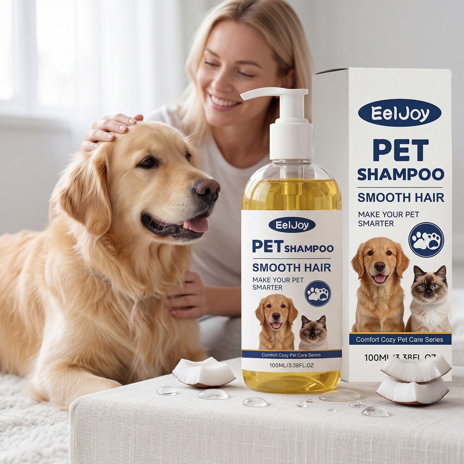 Eeljoy Pet Coconut Oil Shampoo Gently Cleanses Pet Hair, Making It Soft, Clean, Refreshing, Shiny, And Moisturizing