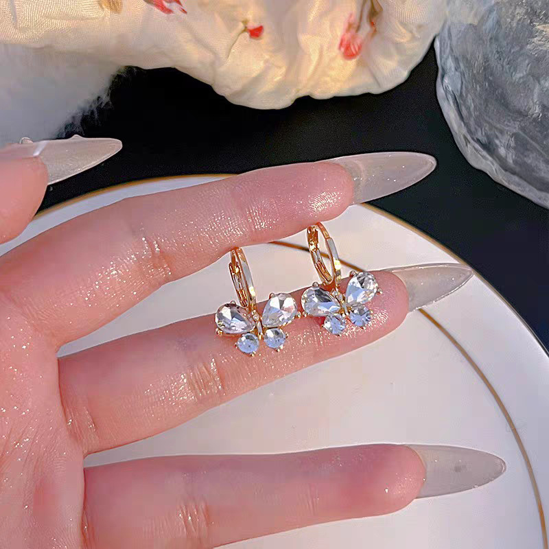 Dreamy Full Paved Butterfly Huggie Earrings For Women, High Clear Zircon Butterfly Earrings, Soft Girly Daily Versatile Elegant Ear Jewelry