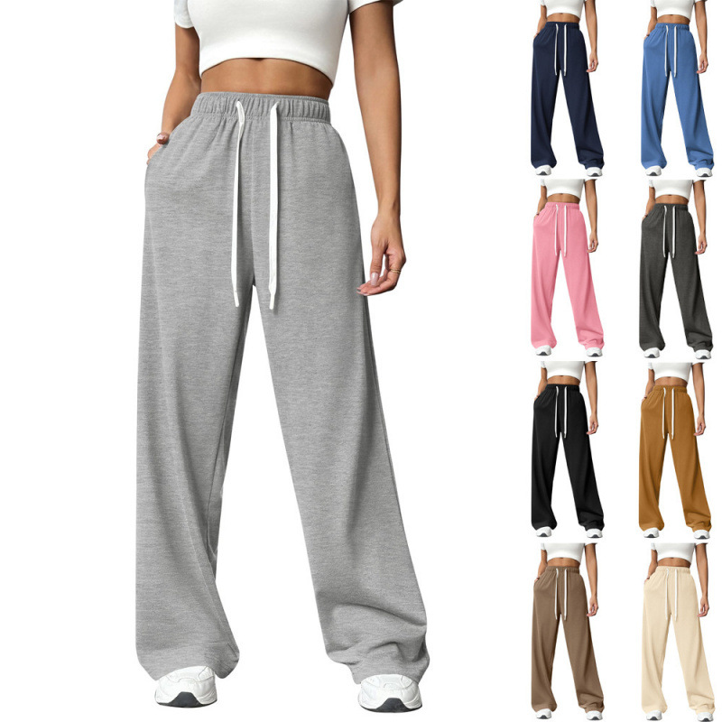 Cross-Border European And American Women's Fashion 2025 Autumn And Winter Trendy Brand Elastic Loose Stylish Straight Wide-Leg Sports Casual Wear