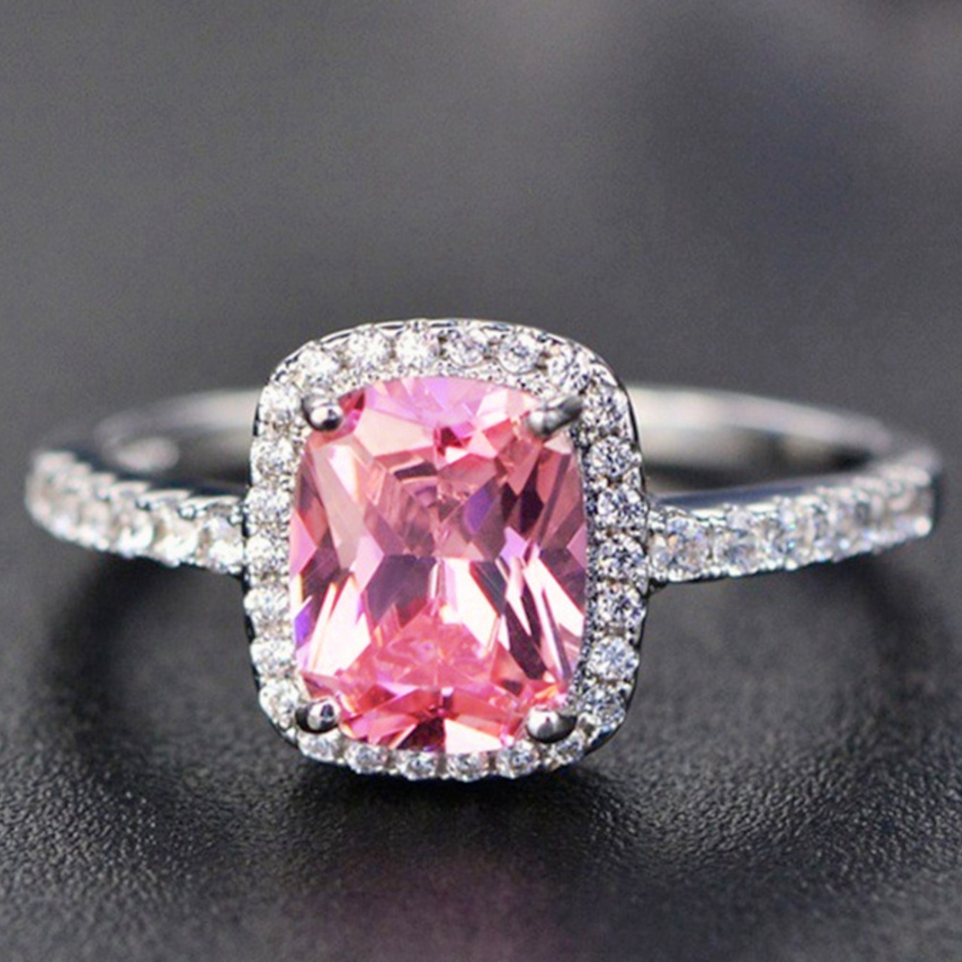 Wish Hot Selling Multicolor Rectangular Diamond Color Treasure Ring European And American Foreign Trade Classic Square Diamond Engagement Ring Silver Hand Jewelry