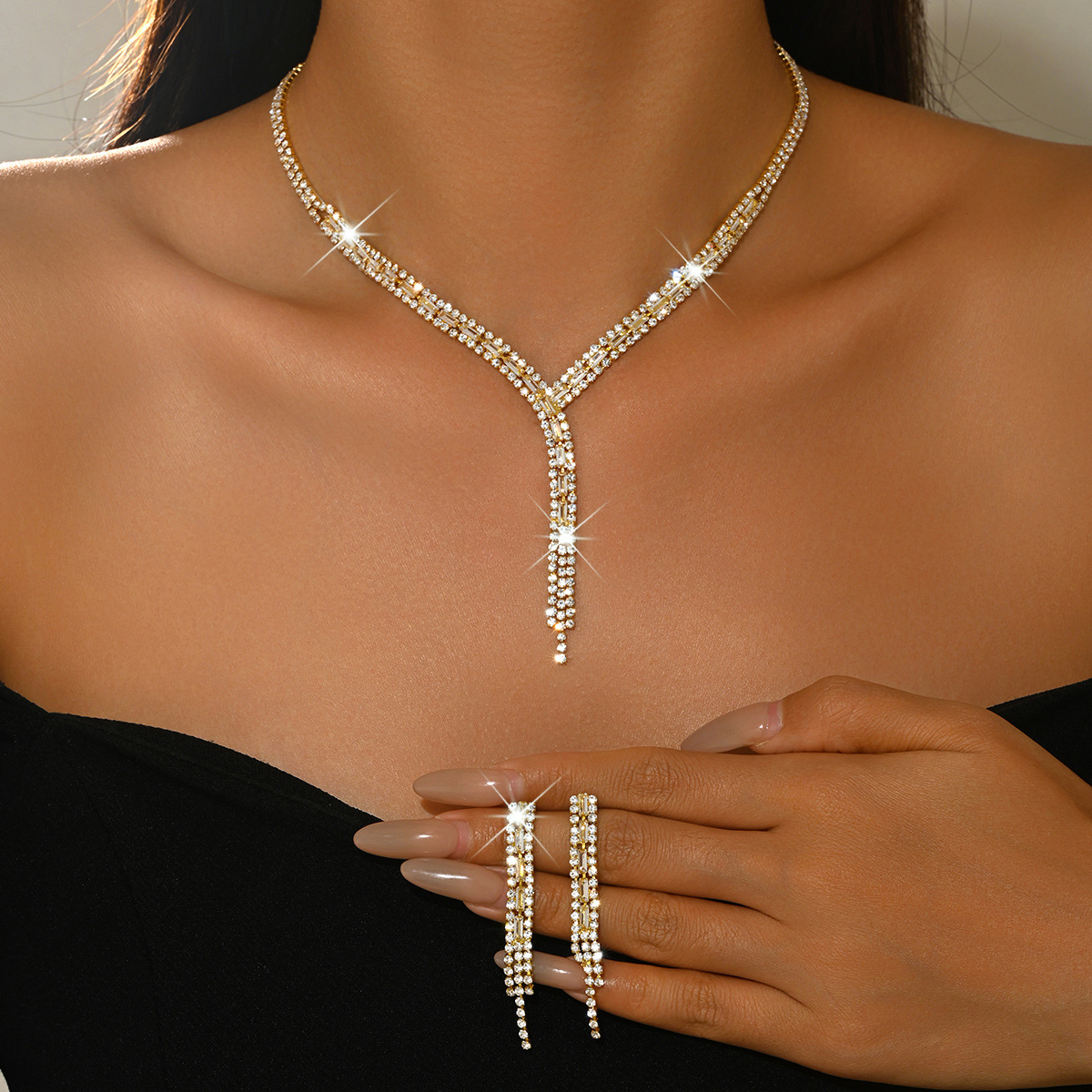 Eco-Friendly Jewelry New Style Rhinestone Tassel Earrings