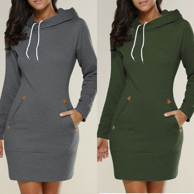 AliExpress Ebay Explosions European And American Hooded High Collar Long Sleeve Sweater Dress