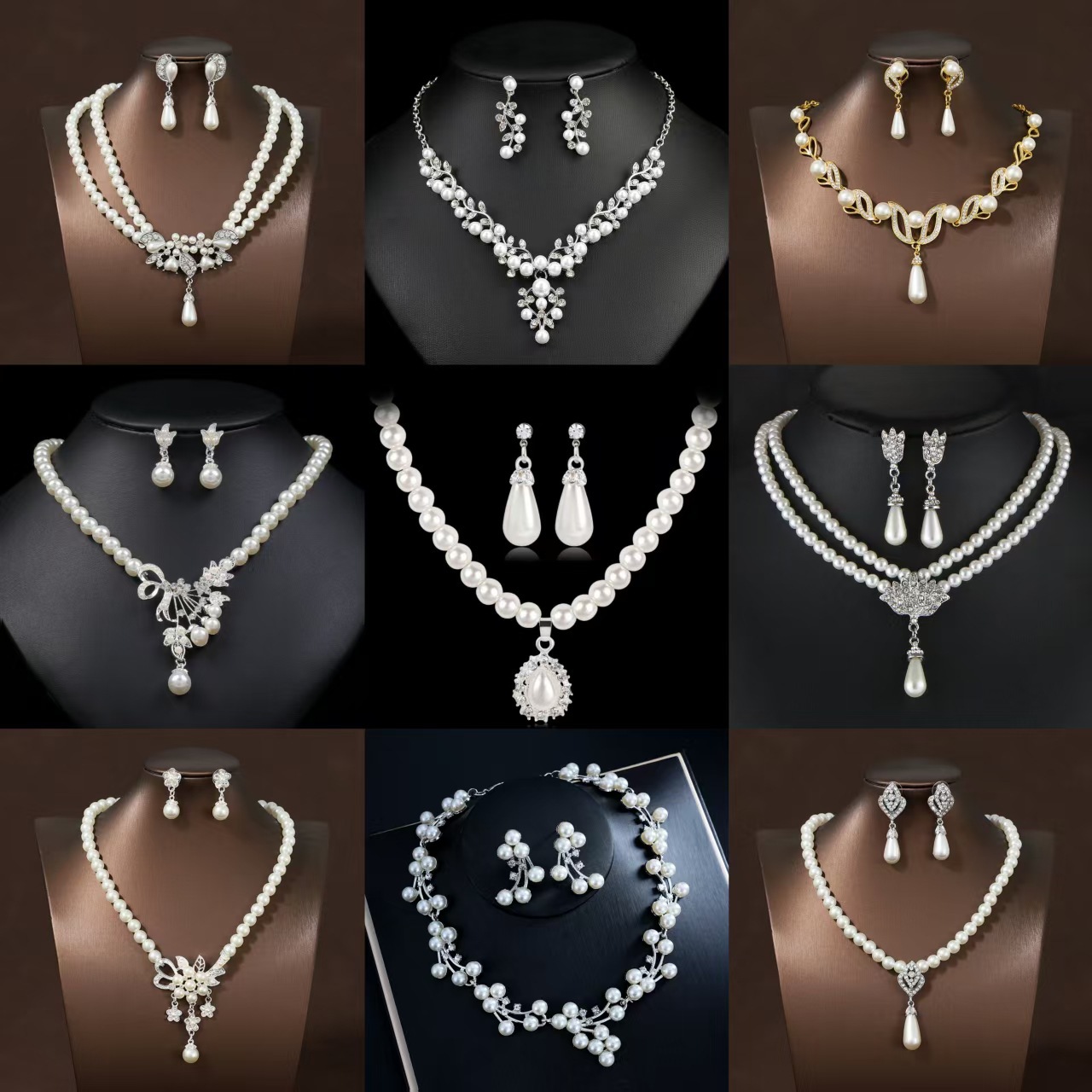 2026 Cross-Border Bridal Jewelry Wedding Jewelry Two-Piece Set Wedding Dress Accessories Rhinestone Pearl Necklace Set For Women