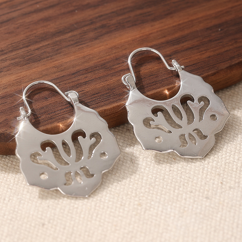 Vintage Abstract Cutout Drop Earrings Silver Tone Brass Women Daily Party Fashion Jewelry Elegant Artistic 1