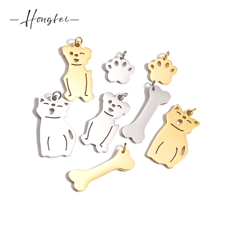 Oțel inoxidabil exclusiv transfrontalier 18K Placat cu aur Cartoon Cat Pandantiv Colier Handmade Brățară Beaded Diy Accesorii En-gros
