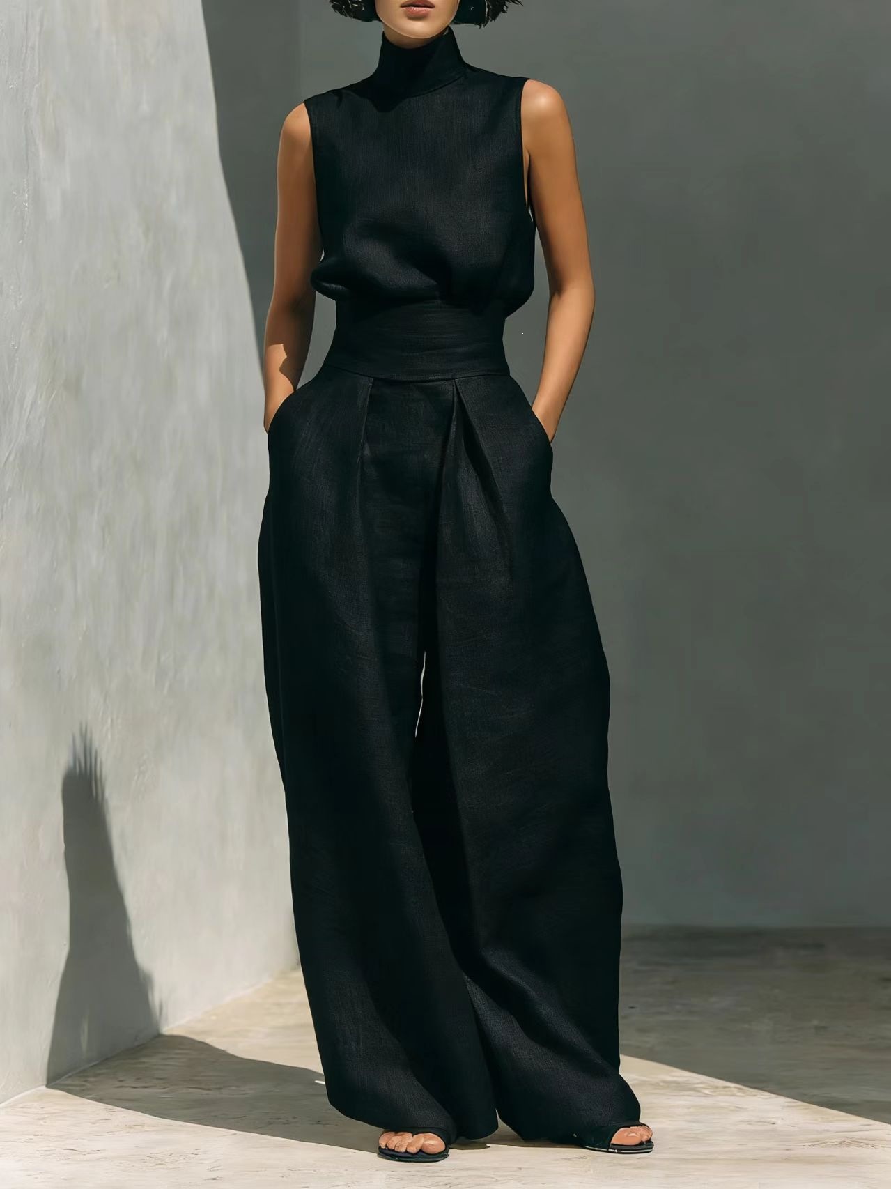 New Spring And Summer Stock Cross-border Export Women's Fashion Independent Website Cotton Linen Sleeveless Long Pants Leisure Set For Women