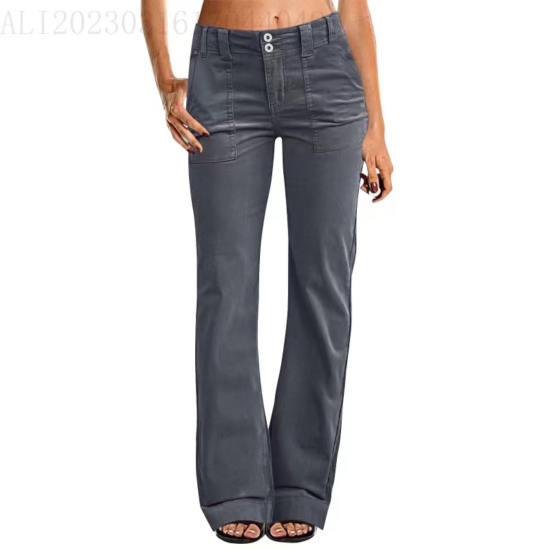 Amazon European And American Women's Loose Straight Jogging Pants Lightweight Sports Pants Zipper Pocket Sports Fitness Pants