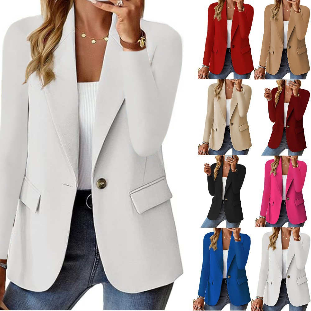 Women's Autumn Long-Sleeved Solid Color Cardigan Blazer Jacket