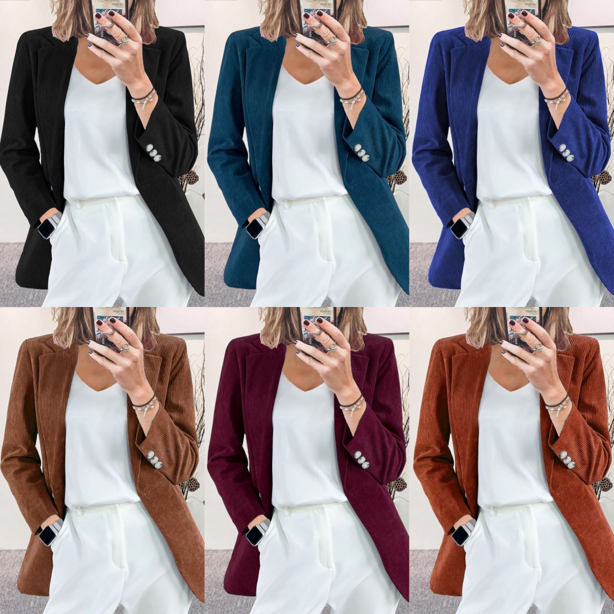 Autumn And Winter New Corduroy Cardigan Elegant Slim-Fit Solid Color Casual Professional Blazer Jacket