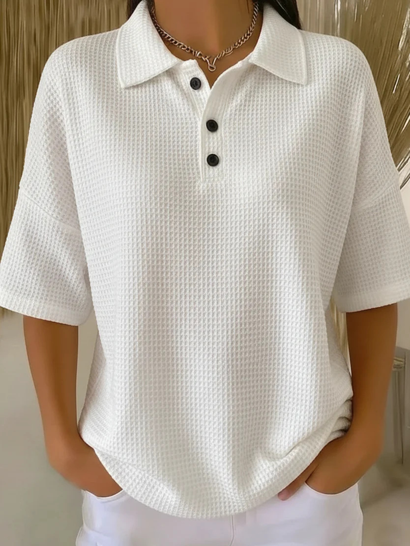 Foreign Trade Fashion Waffle Short-Sleeved T-Shirt Solid