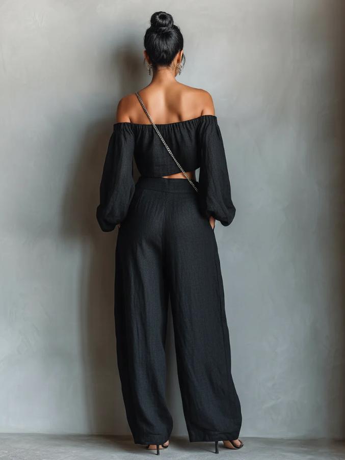 Off-shoulder crop top and balloon-leg pants set, additional product image 4