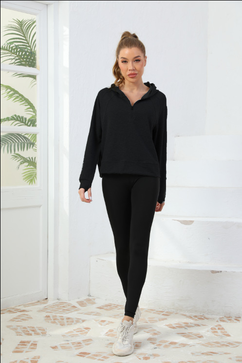 Cross-Border Spring And Summer New Half-Zip Sweatshirt Women's Hoodie Loose Trendy Pure Cotton Casual Hooded Fitness Wear Yoga Trend — image 4 of 7