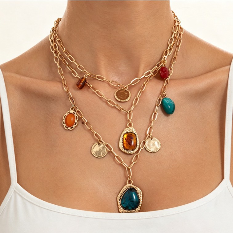 Womens Multi Color Swirl Resin Stone Necklace