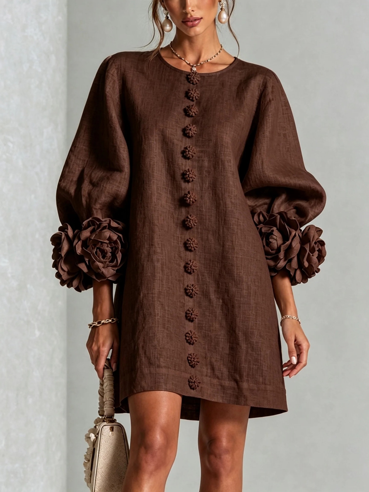 3D Flower Cuff Mini Dress, picture 7 of 12