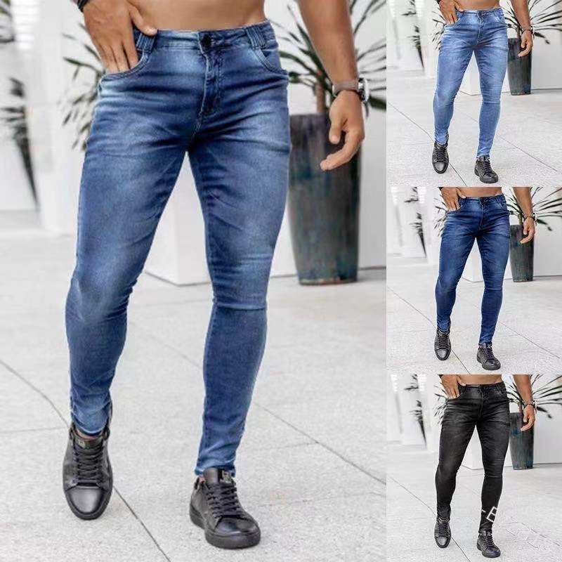 European And American New Denim Men's Pants Cross-border Ins Trendy Black Slim High Waist Denim Skinny Pants Men