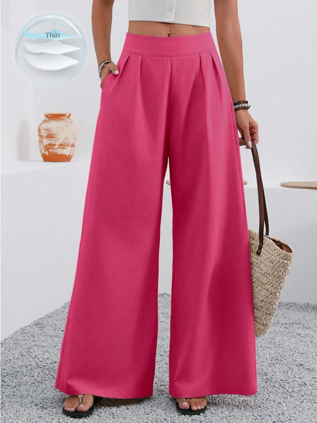 Pantalon large femme taille haute avec poches