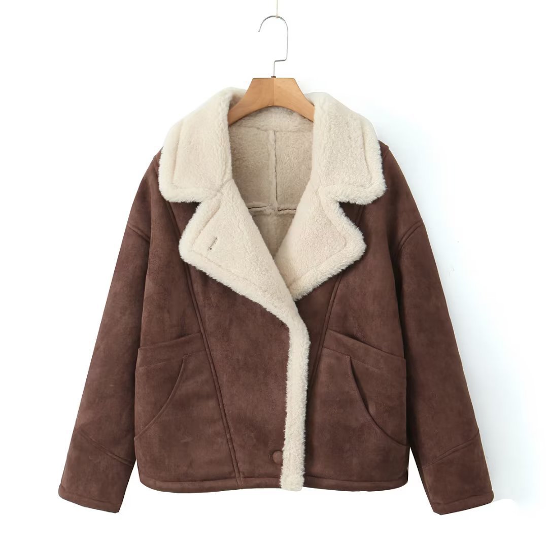 Cross-border Amazon 2024 Autumn And Winter New European And American Women's Fashion Loose Warm Retro Lamb Wool Coat Women