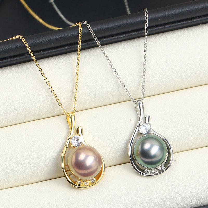 S925 Sterling Silver Electroplated Curved Zircon Pearl