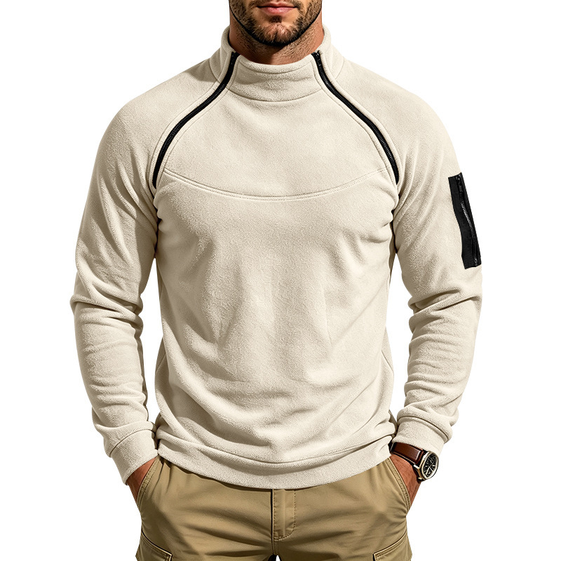 Oreo Heavy Duty Fall Winter Outdoor Men's Mountain Climbing Casual Loose Collar Fleece Two Zipper Warmth Sweater
