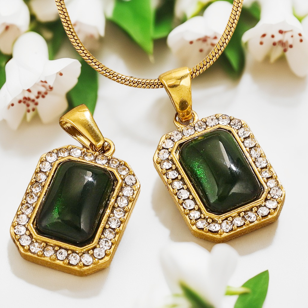 Colier cu pandantiv din oțel inoxidabil, verde smarald, în stil vintage de lux, cu lanț tip „șarpe”, bijuterie pentru claviculă, pentru femei