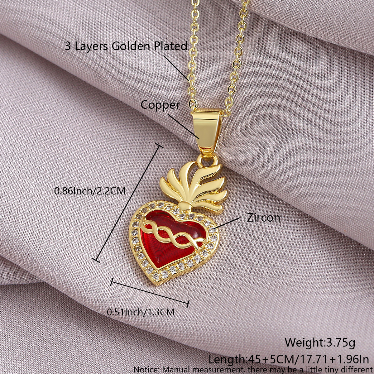Collier Cœur Sacré Zircon Rouge — Pendentif Gothique Doré 30
