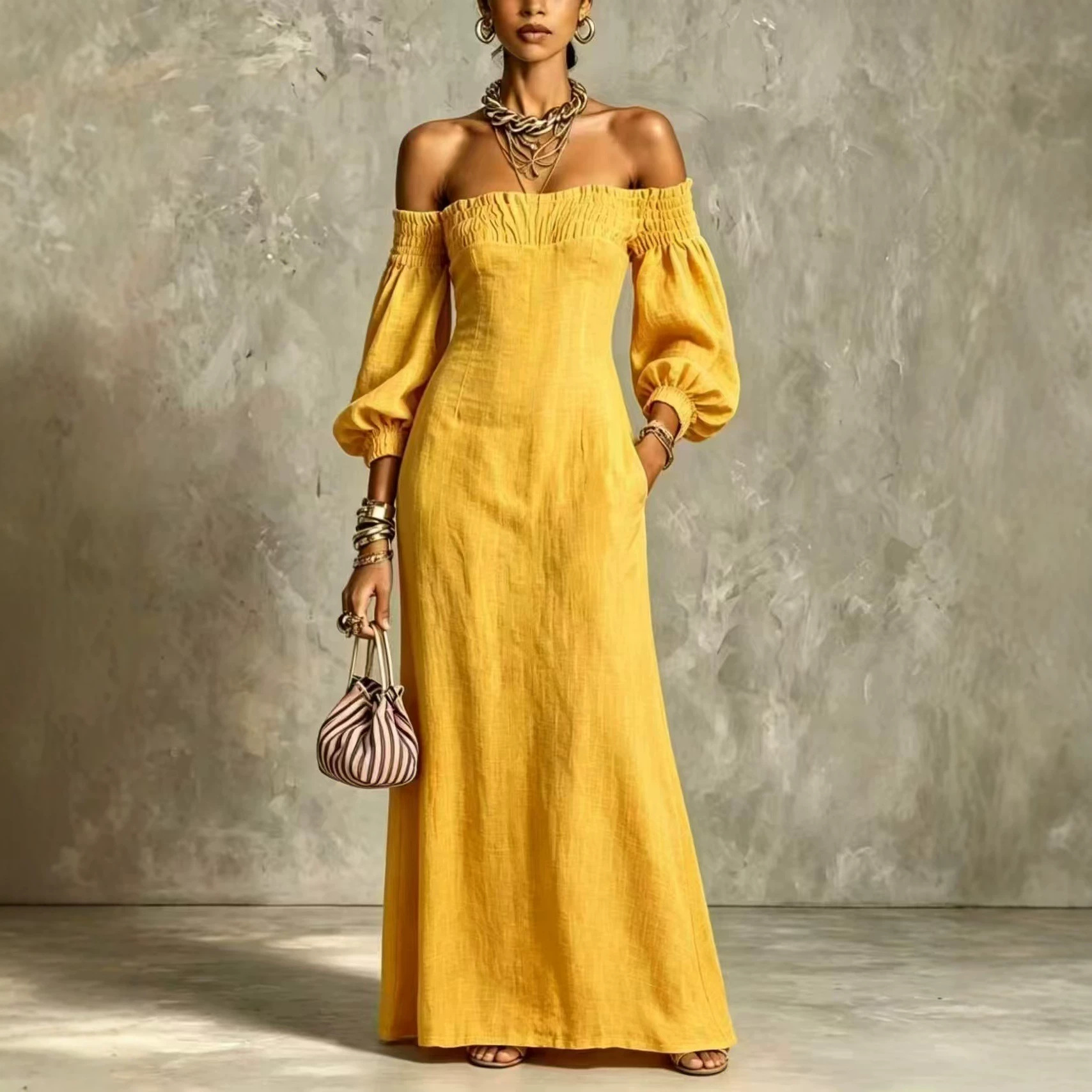 European And American One-shoulder Long Women's Dress