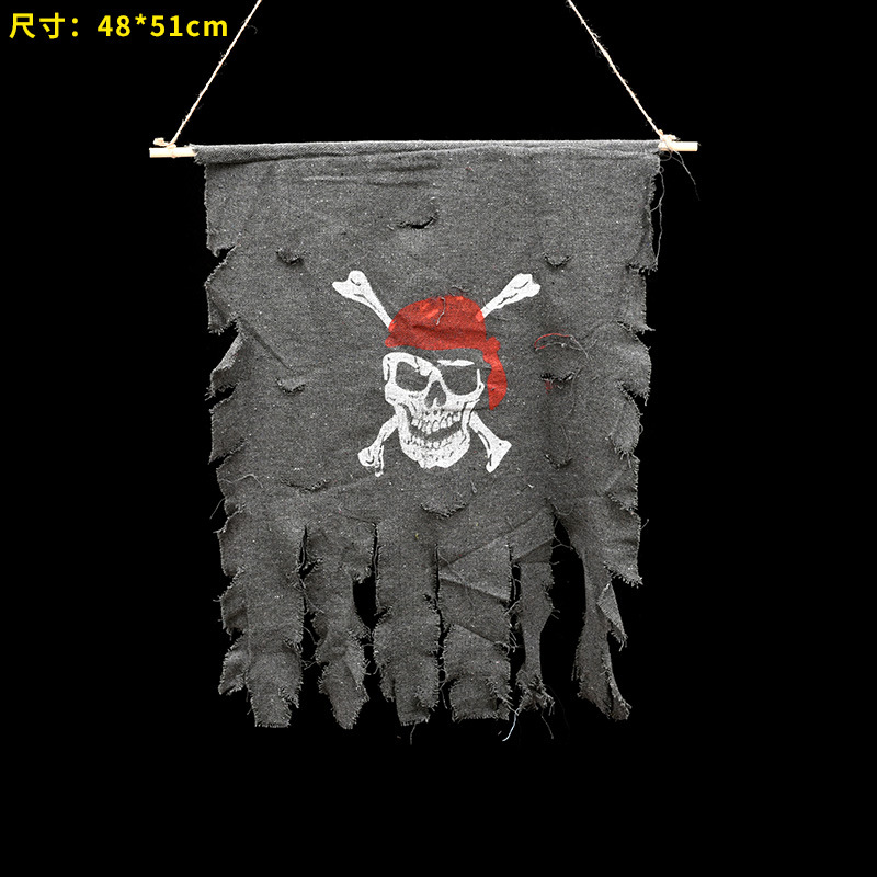 Halloween Decoration Supplies Pirate Flag Skull Ghost Head Props Hanging Flag Party Haunted House Bar Caribbean Door Curtain