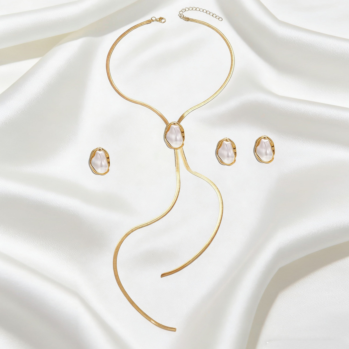 Geometric Pearl Necklace and Earring Set, picture 2 of 3