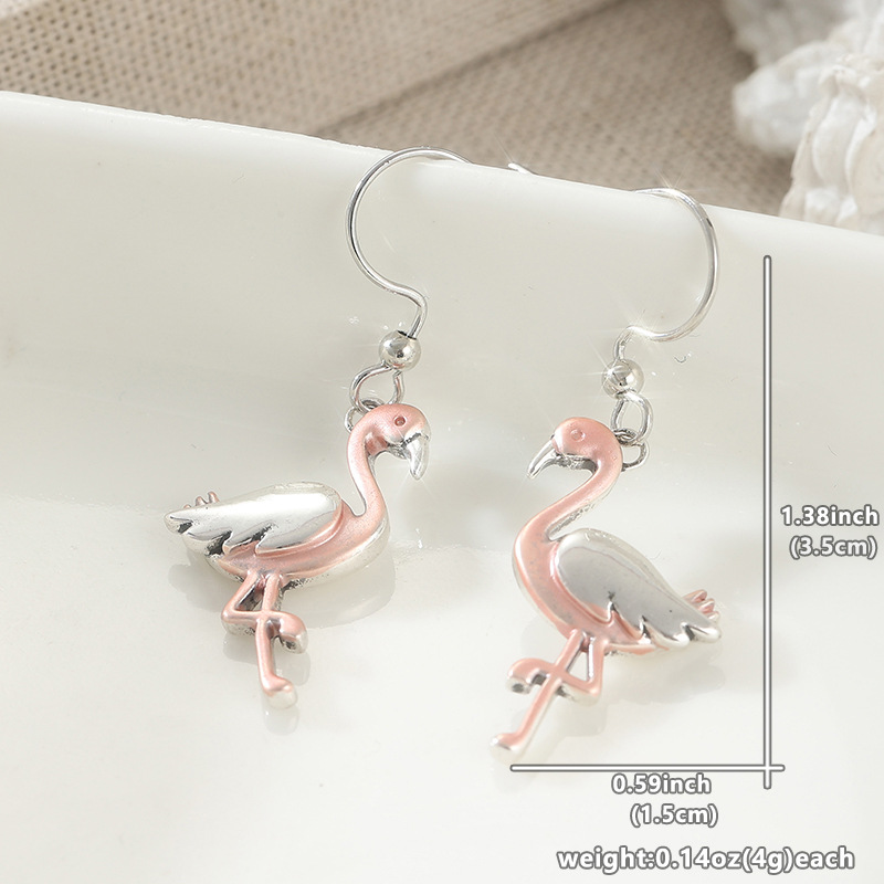 Cute Blush Flamingo Drop Earrings Silver Tone Brass Women Tropical Daily Party Fashion Jewelry Elegant