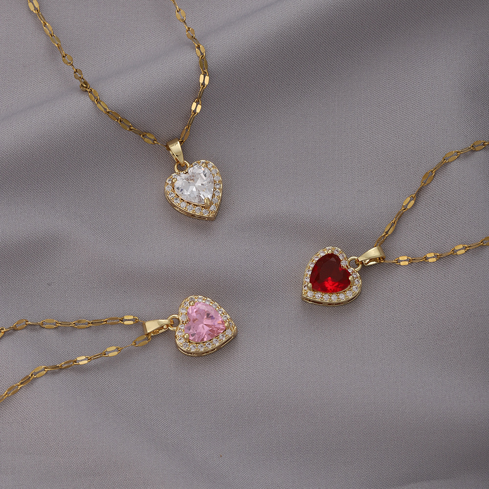 New Diamond-Encrusted Zircon Love Necklace Titanium Steel Cross-Border Fashion Light Luxury Women's Versatile Jewelry Yiwu Accessories