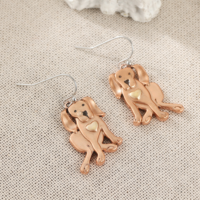 Cute Dog Heart Drop Earrings Rose Gold Tone Brass Women Animal Daily Fashion Jewelry Party
