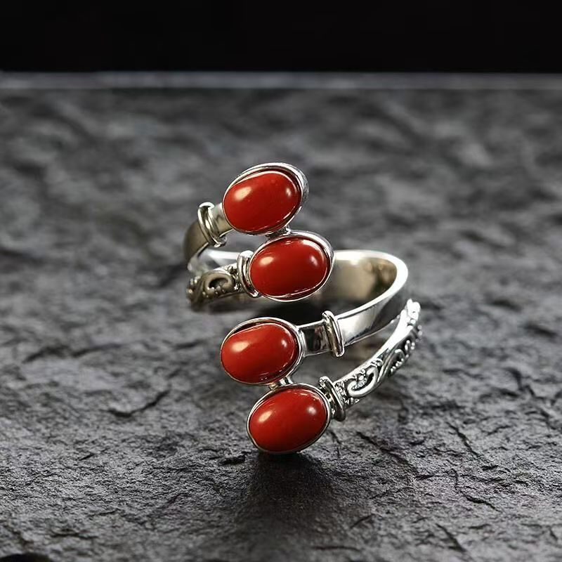 New Fashion Exaggerated Red Turquoise Ring European