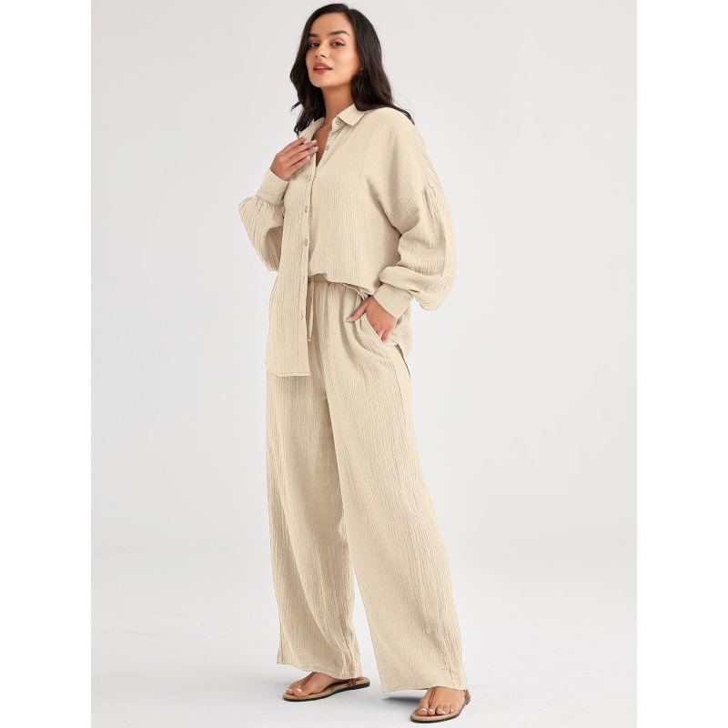 Large Quantity In Stock 2026 Cross-Border Amazon New Fashion Set Loose Casual Top Wide-Leg Pants Two-Piece Set For Women