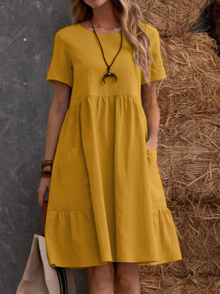 Remnant Women's Round-Neck Pocket Dress — Khaki