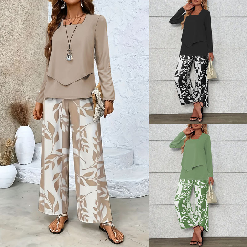 Women Outfit Set Long Sleeve Irregular Hem