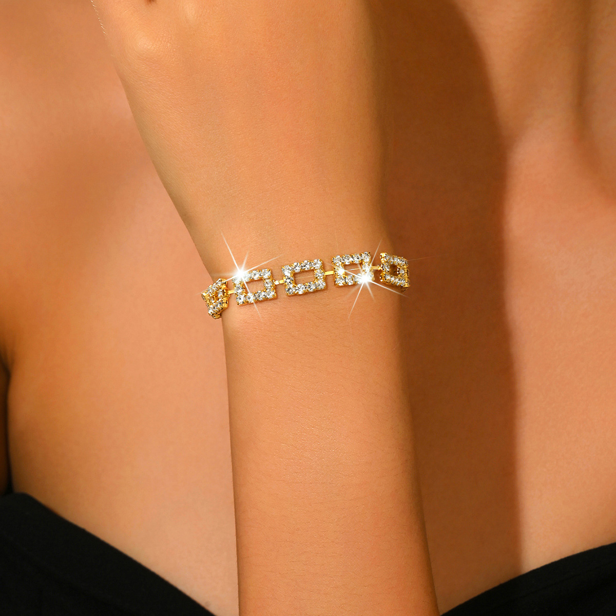 Rhinestone Geometric Square Bracelet, picture 2 of 5