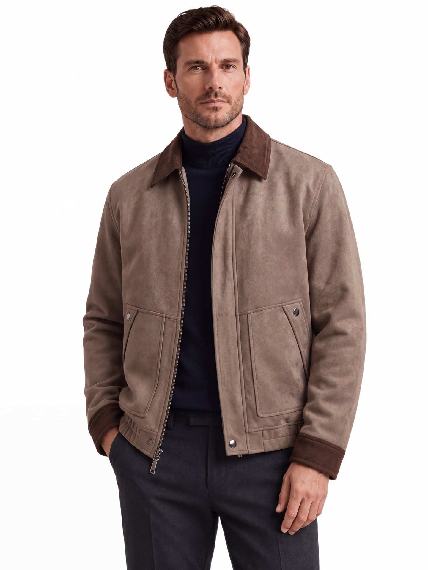 2026 Autumn Winter New Suede Collar Jacket For Men, Cross-Border Foreign Trade Business Casual Jacket For Men