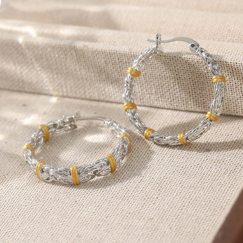 Vintage Braided Hoop Earrings Silver Gold Tone Brass Women Daily Party Fashion Jewelry Elegant Versatile