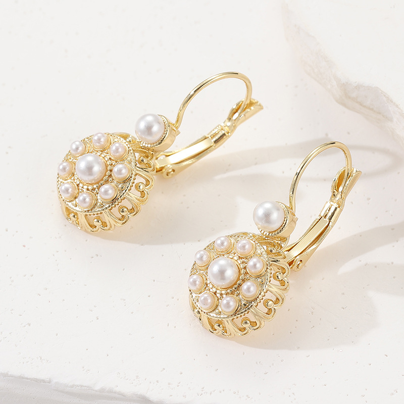 Cercei vintage filigran Pearl Aur Ton Alamă Femei Elegant Nuntă Petrecere Modă Bijuterii Romantice