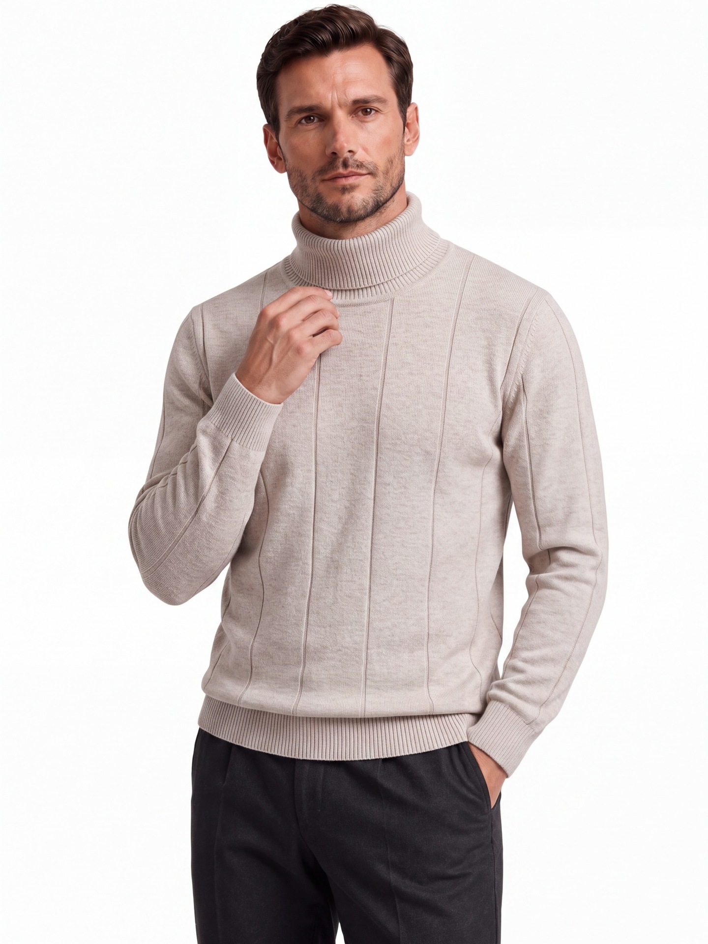 2026 Autumn Winter Cross-Border Trade Thickened Warm Sweater For Men, High Collar Slim Fit Men's Knitwear