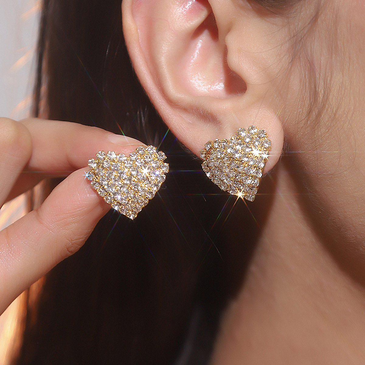 Light Luxury Simple All-match Rhinestone Love Earrings For Women High-end Niche Design Elegant Earrings And Ear Accessories