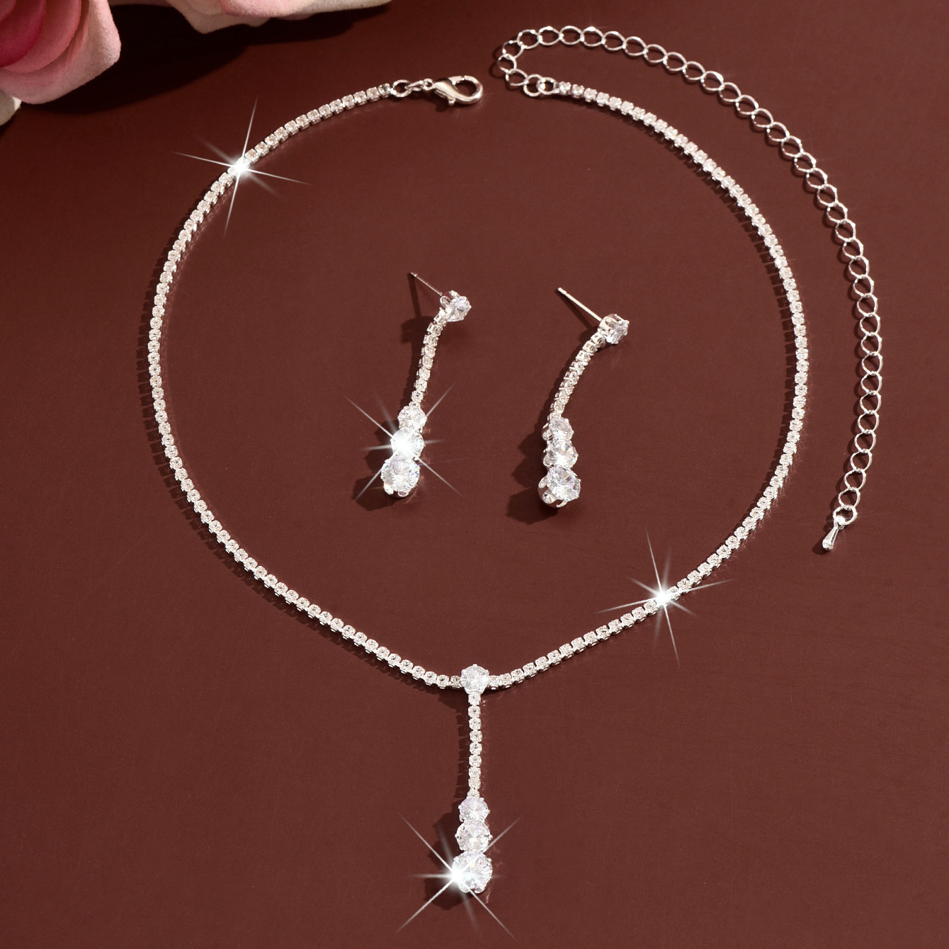 Two-Tone Stone Lariat Jewelry Set