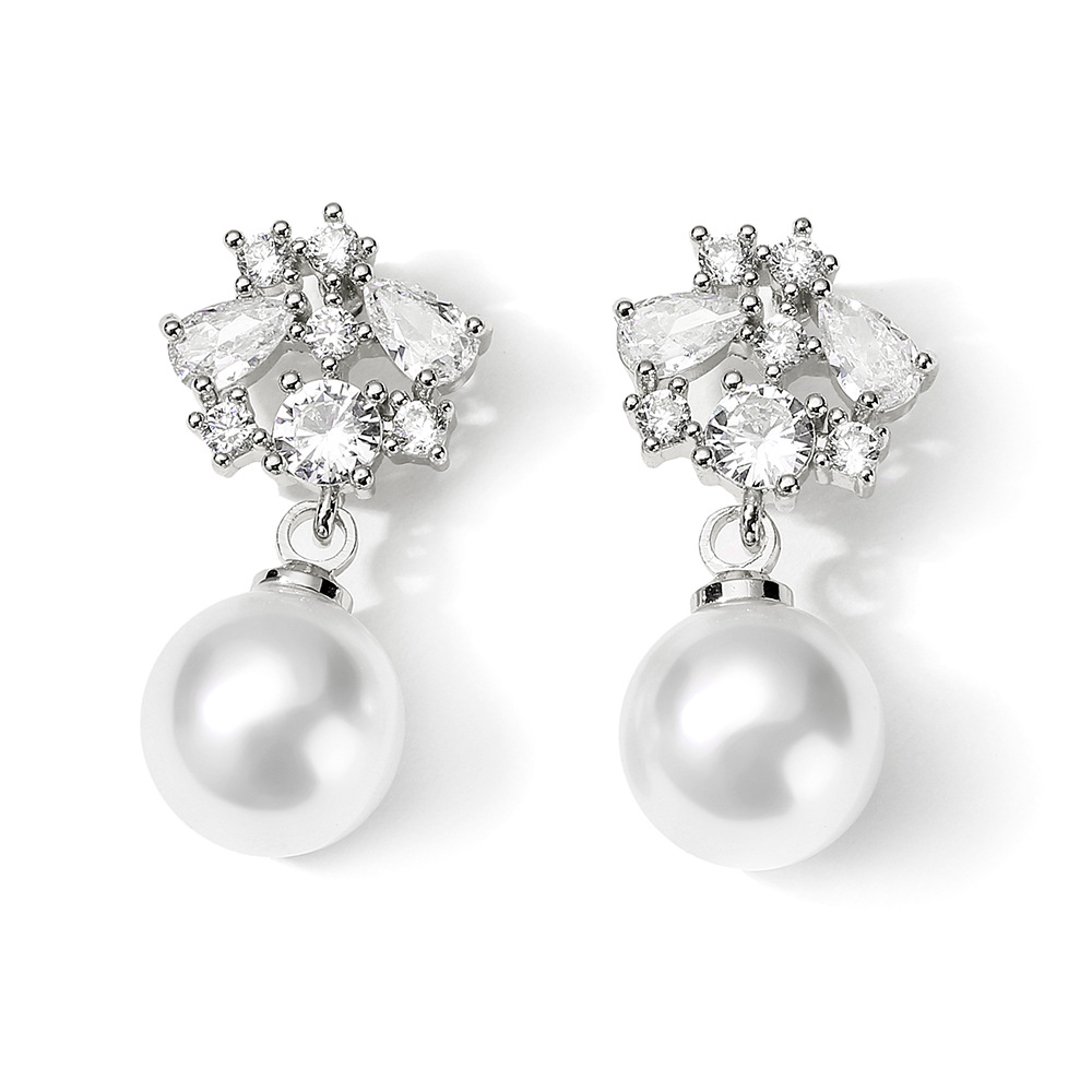 Elegant Gold-Plated Pearl Drop Earrings with Cubic Zirconia for Women 6