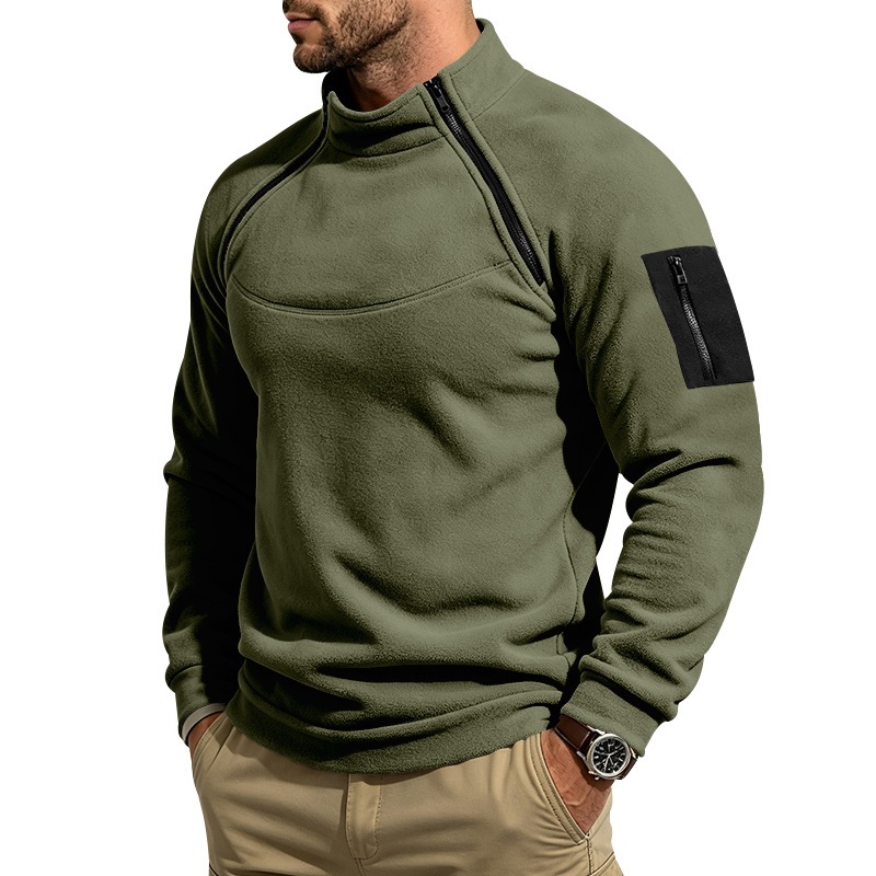 Oreo Heavy Duty Fall Winter Outdoor Men's Mountain Climbing Casual Loose Collar Fleece Two Zipper Warmth Sweater
