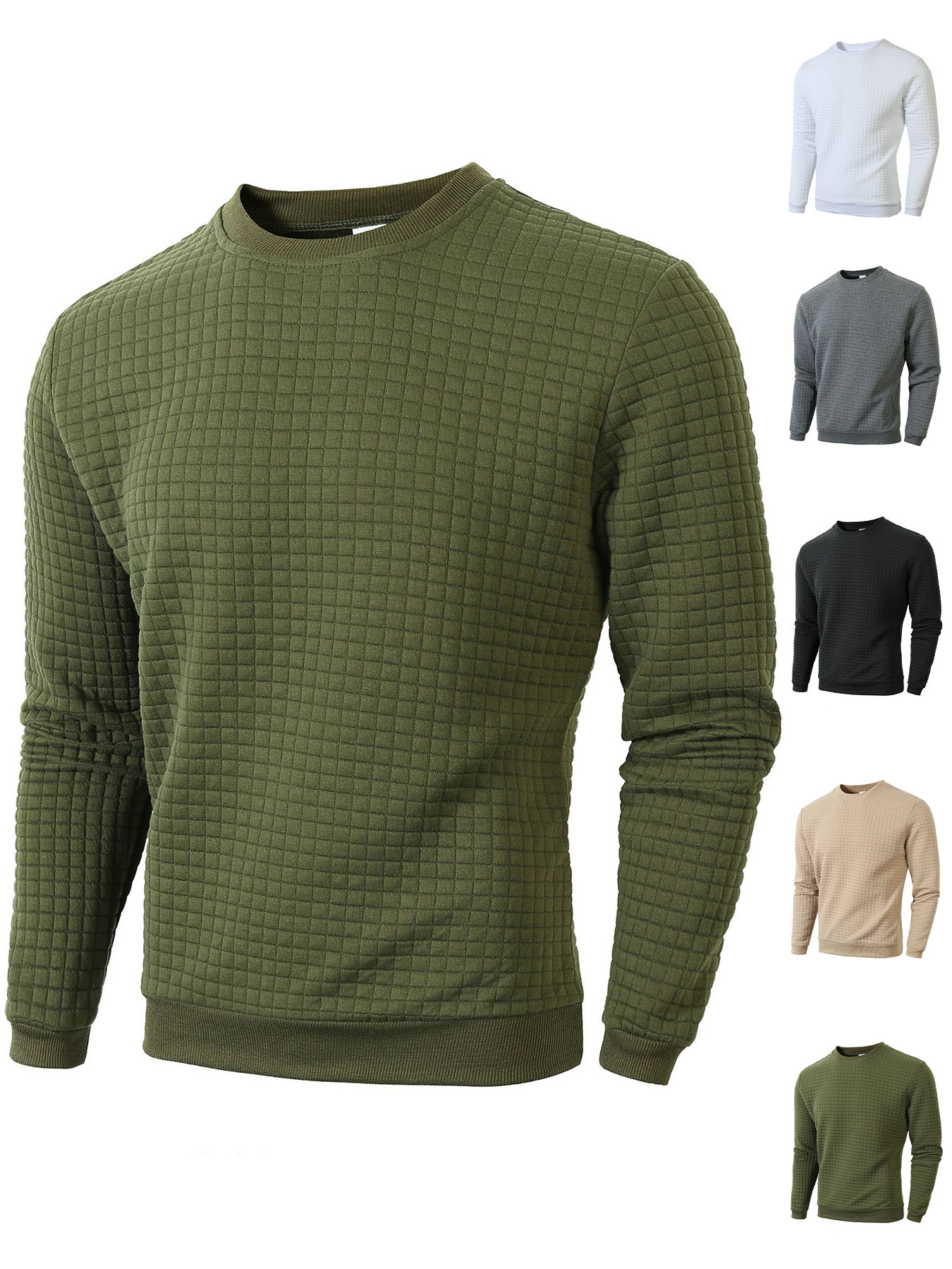 European Size Autumn And Winter New Men's Sweatshirt, Slim Fit, Round Neck, Long Sleeve, Checkered, Unique European And American Style, Outdoor Casual Men's Wear