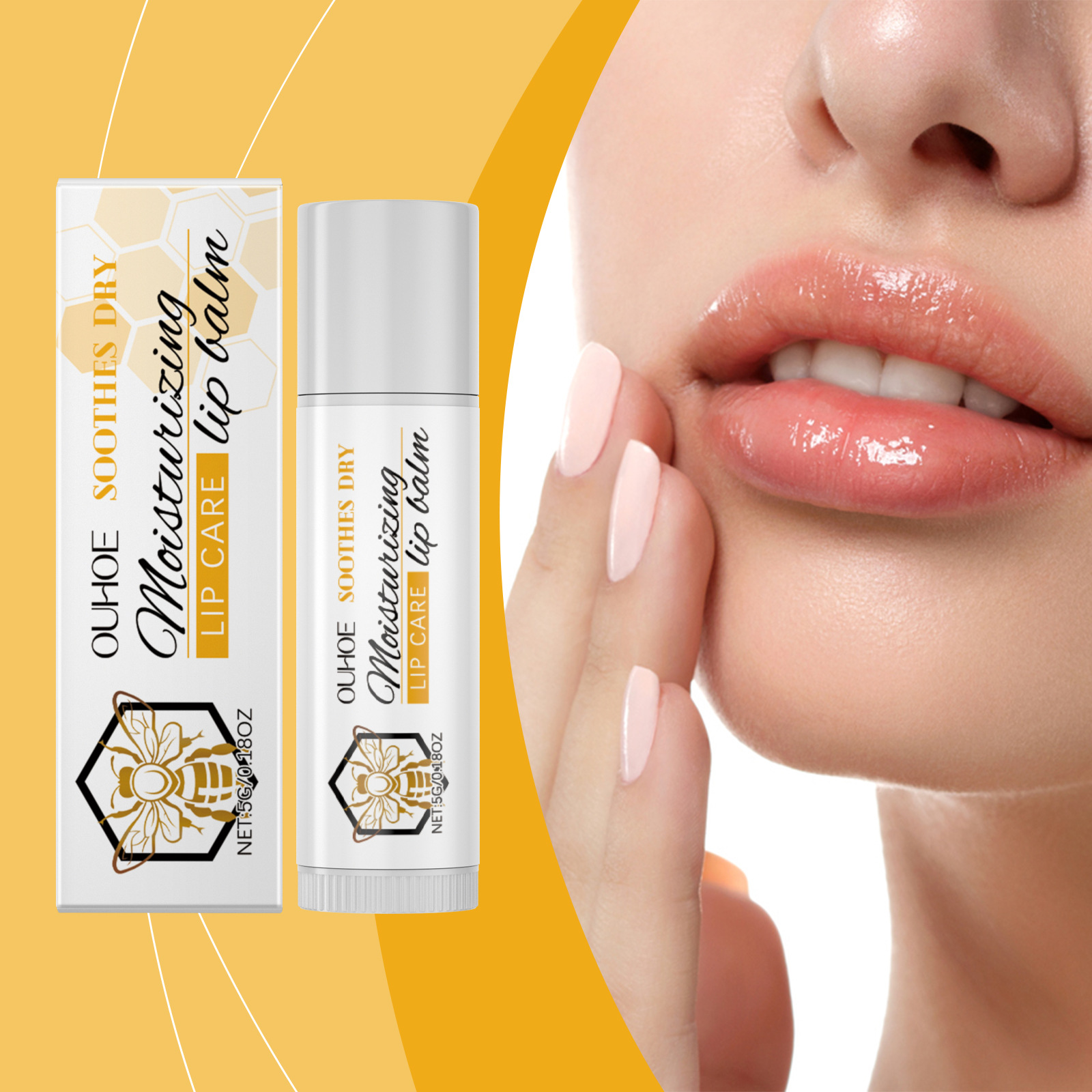 OUHOE Honey Moisturizing Lip Balm, Long Lasting Hydrating Lip Treatment For Dry Cracked Lips, Repair Lip Lines Shiny Lip Primer Care Stick 5g 3